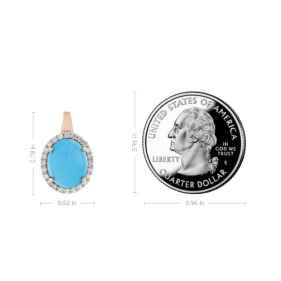 NIB - JTV Sleeping Beauty Turquoise & White Zircon Pendant – 18K Yellow Gold Ove - Picture 3 of 12